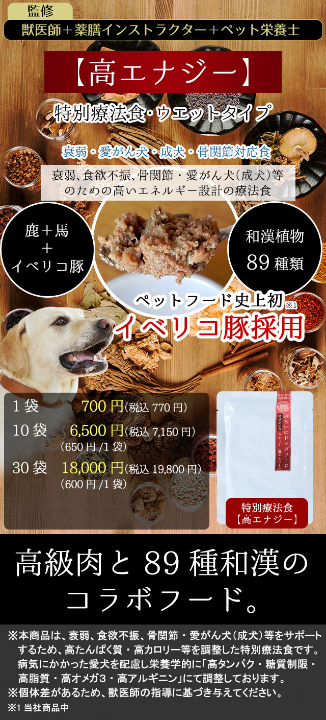 愛がん犬 骨関節の弱い愛犬のための特別療法食 高エナジー 和漢 みらいのドッグフード ウエットタイプ